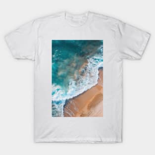 Wild wave crashing on a beach - Aerial Landscape Photography T-Shirt